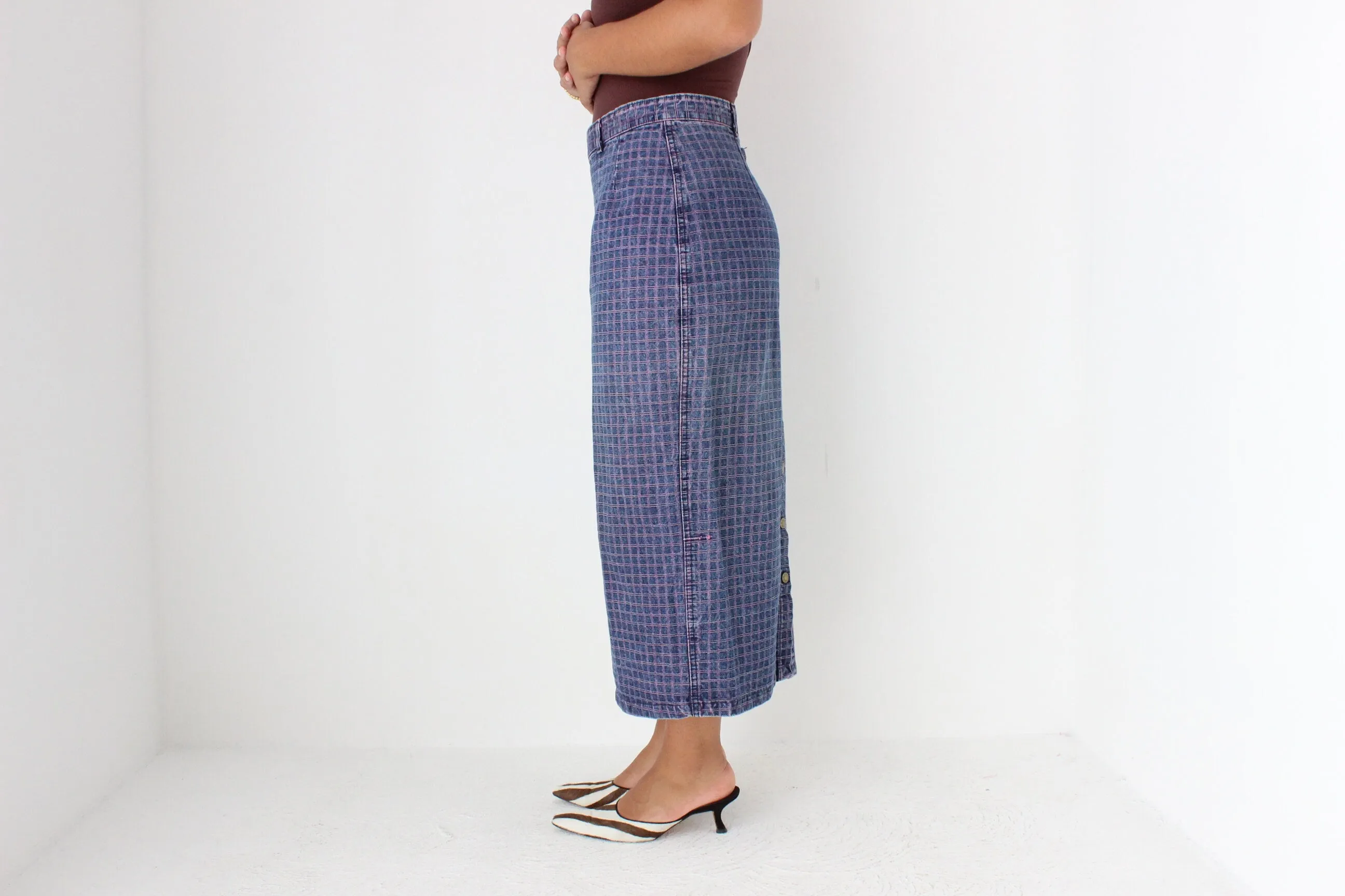 80s Minimal Denim High Waist Column Skirt