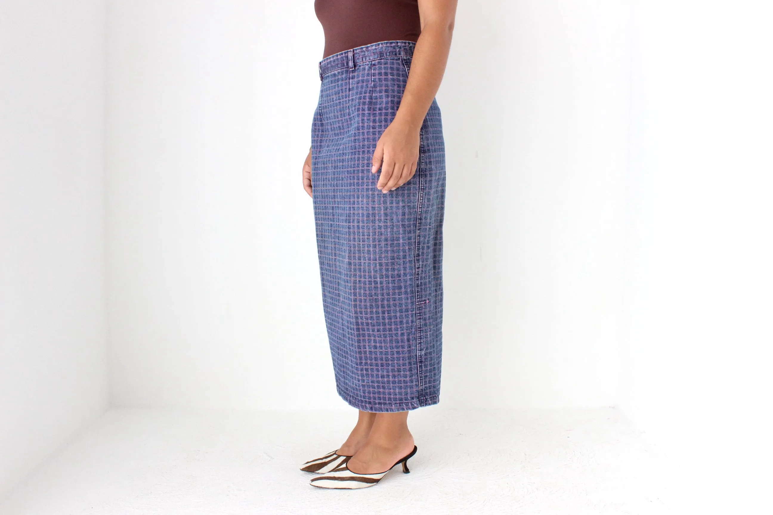 80s Minimal Denim High Waist Column Skirt