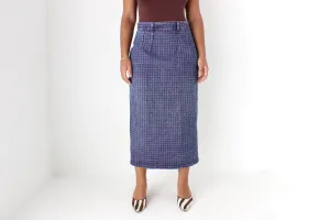 80s Minimal Denim High Waist Column Skirt