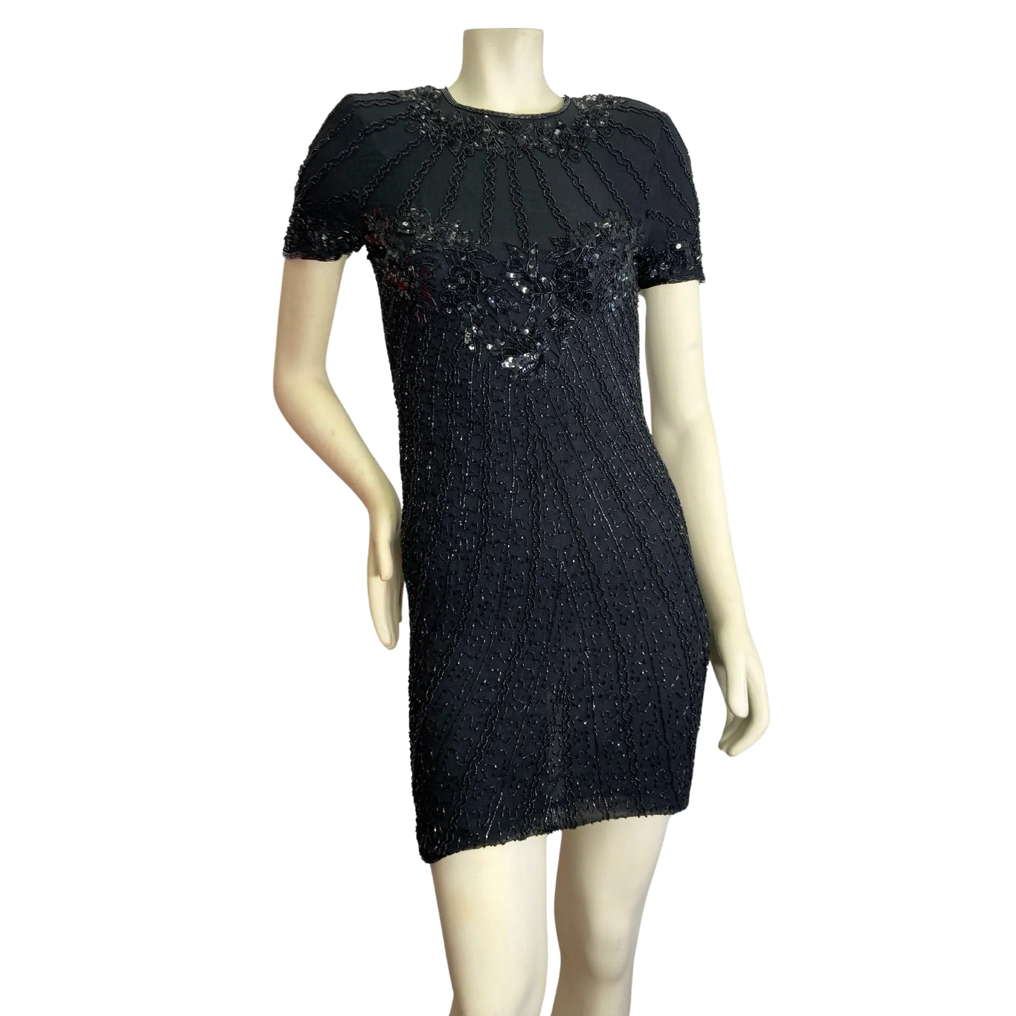 Adrianna Papell Black Beaded Cocktail Dress