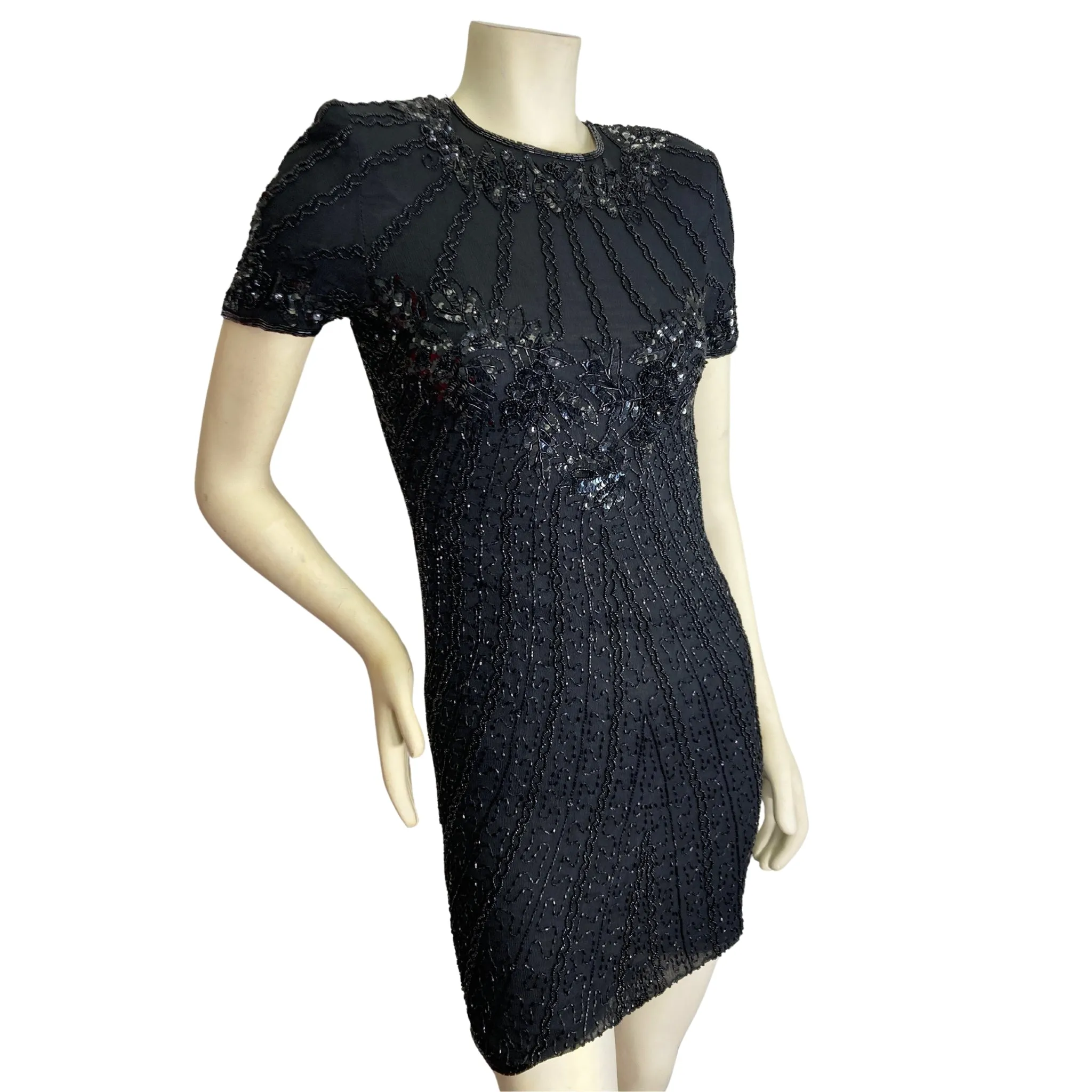 Adrianna Papell Black Beaded Cocktail Dress