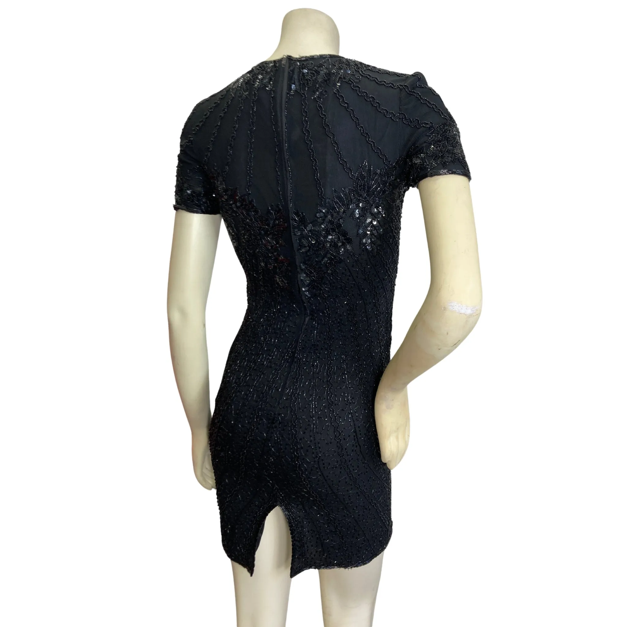 Adrianna Papell Black Beaded Cocktail Dress
