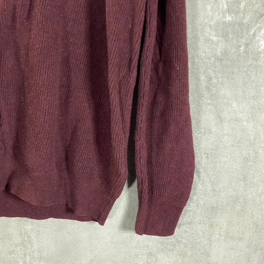 ALFANI Men's Port Heather Cable Knit Crewneck Pullover Sweater SZ L
