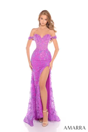 Amarra 88218 off the shoulder Sequin Prom Dress 3D floral glitter straps corset slit