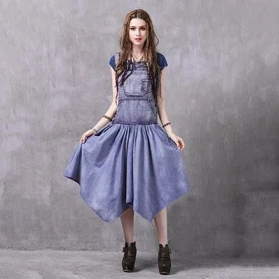Asymmetrical Patchwork Pocket Button Women Dress