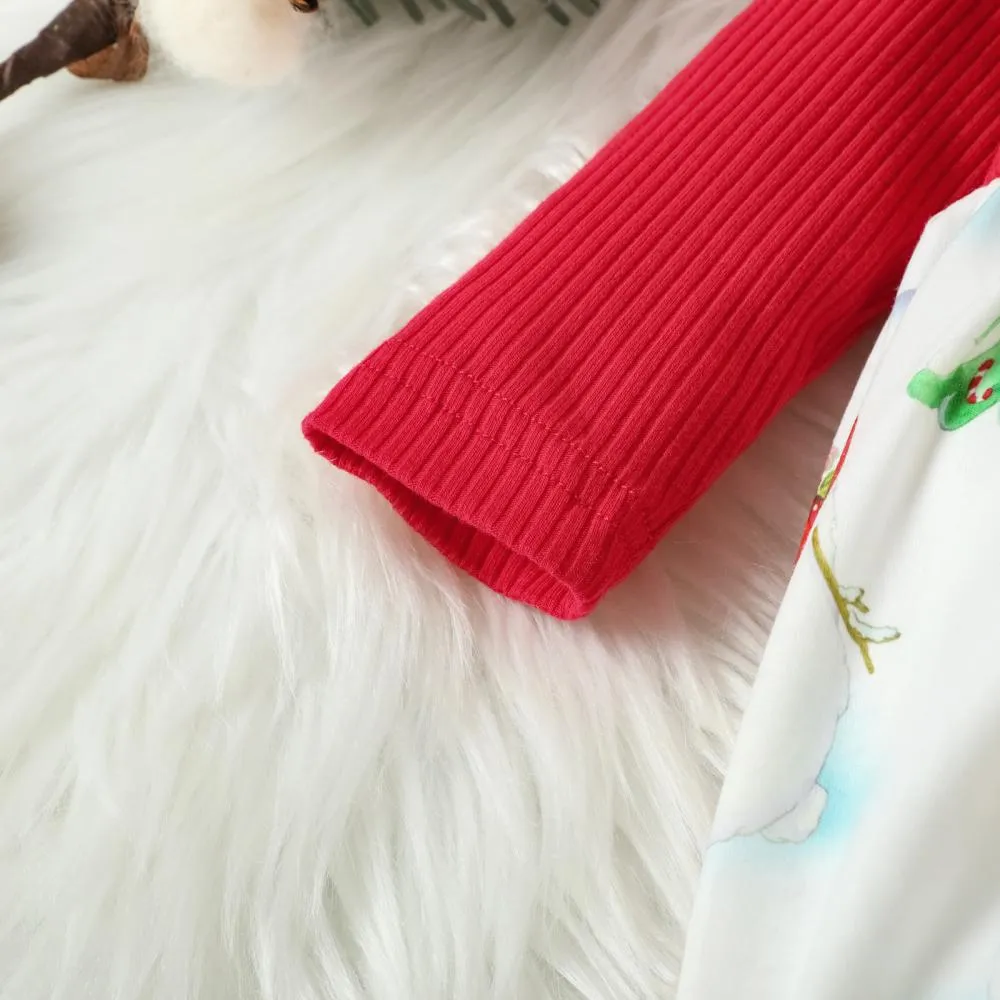 Baby Snowman Print Christmas Bow Jumpsuits Wholesale Baby Girls Clothes