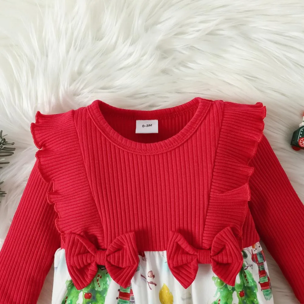 Baby Snowman Print Christmas Bow Jumpsuits Wholesale Baby Girls Clothes