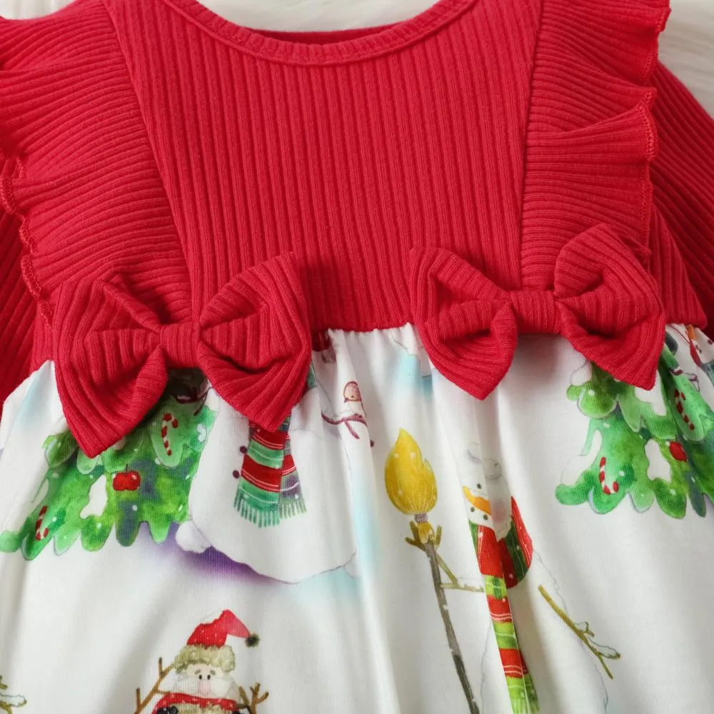 Baby Snowman Print Christmas Bow Jumpsuits Wholesale Baby Girls Clothes