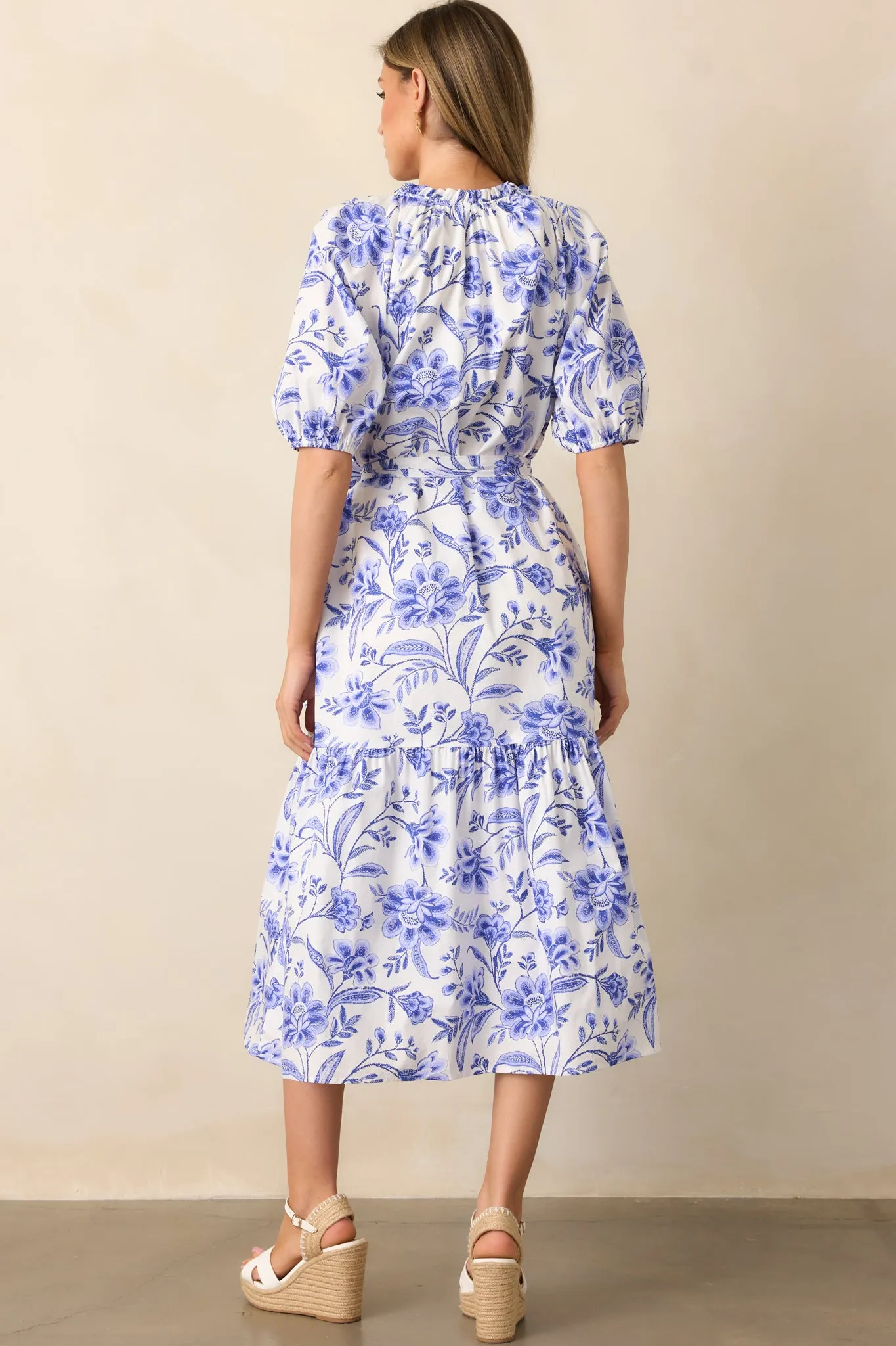 Bayside Breeze Cotton Blue Floral Midi Dress
