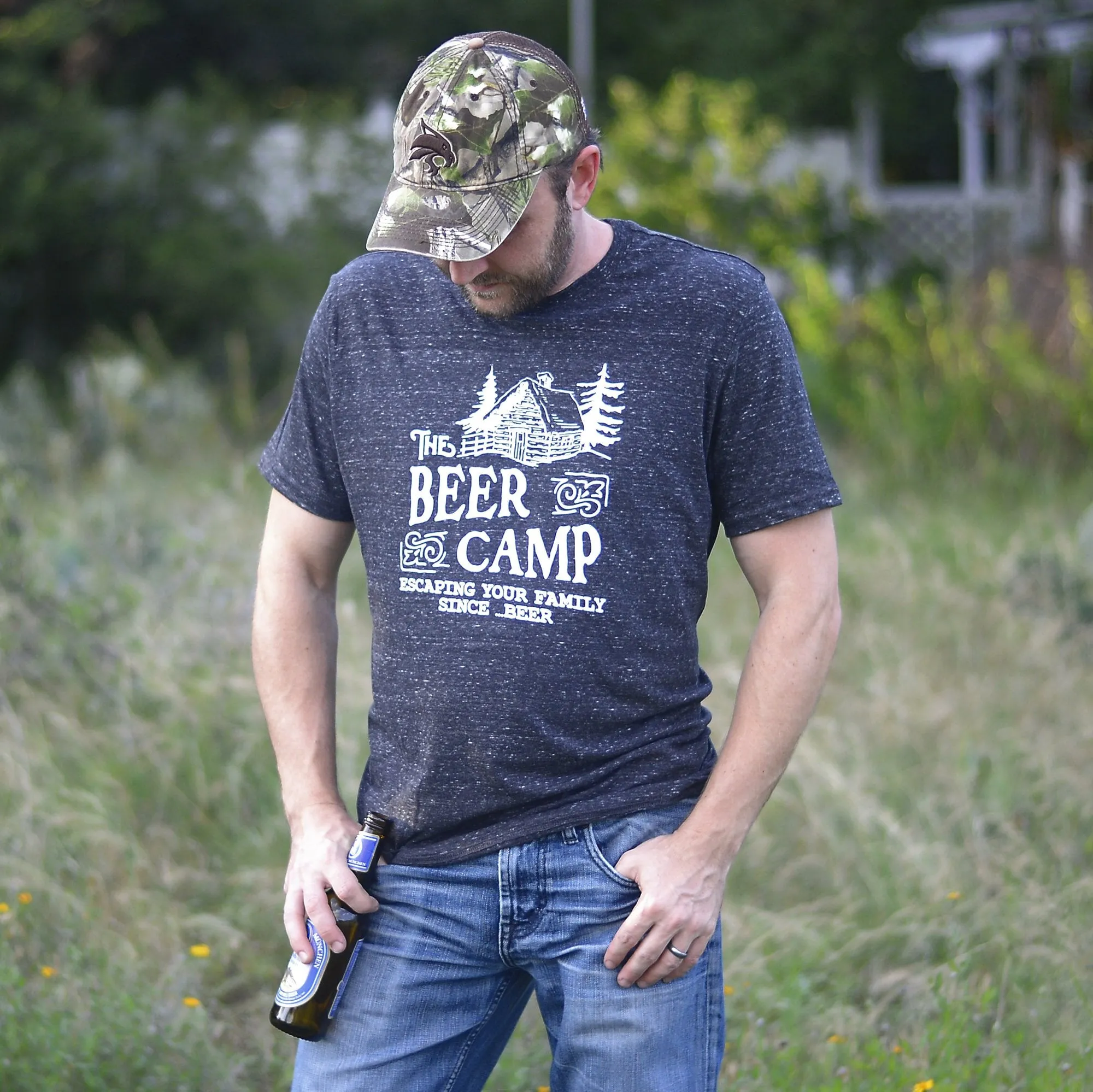 Beer Camp Shirt (Black Heather Crew), Funny Graphic Shirt