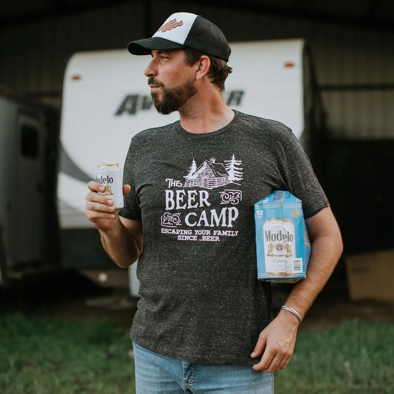 Beer Camp Shirt (Black Heather Crew), Funny Graphic Shirt