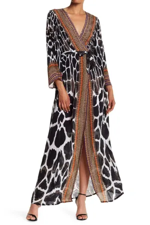 Black Animal Print Wrap Dress