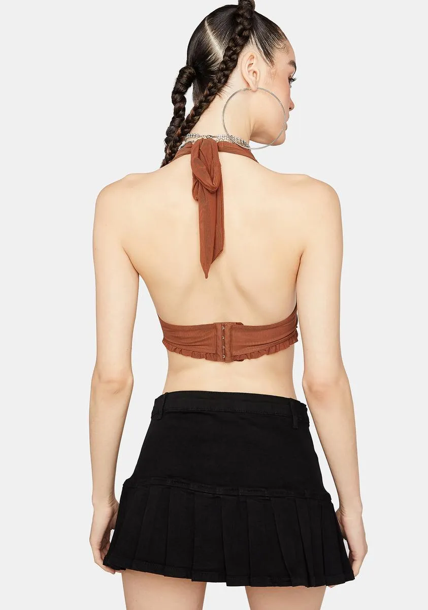 Black Denim Pleated Mini Skirt