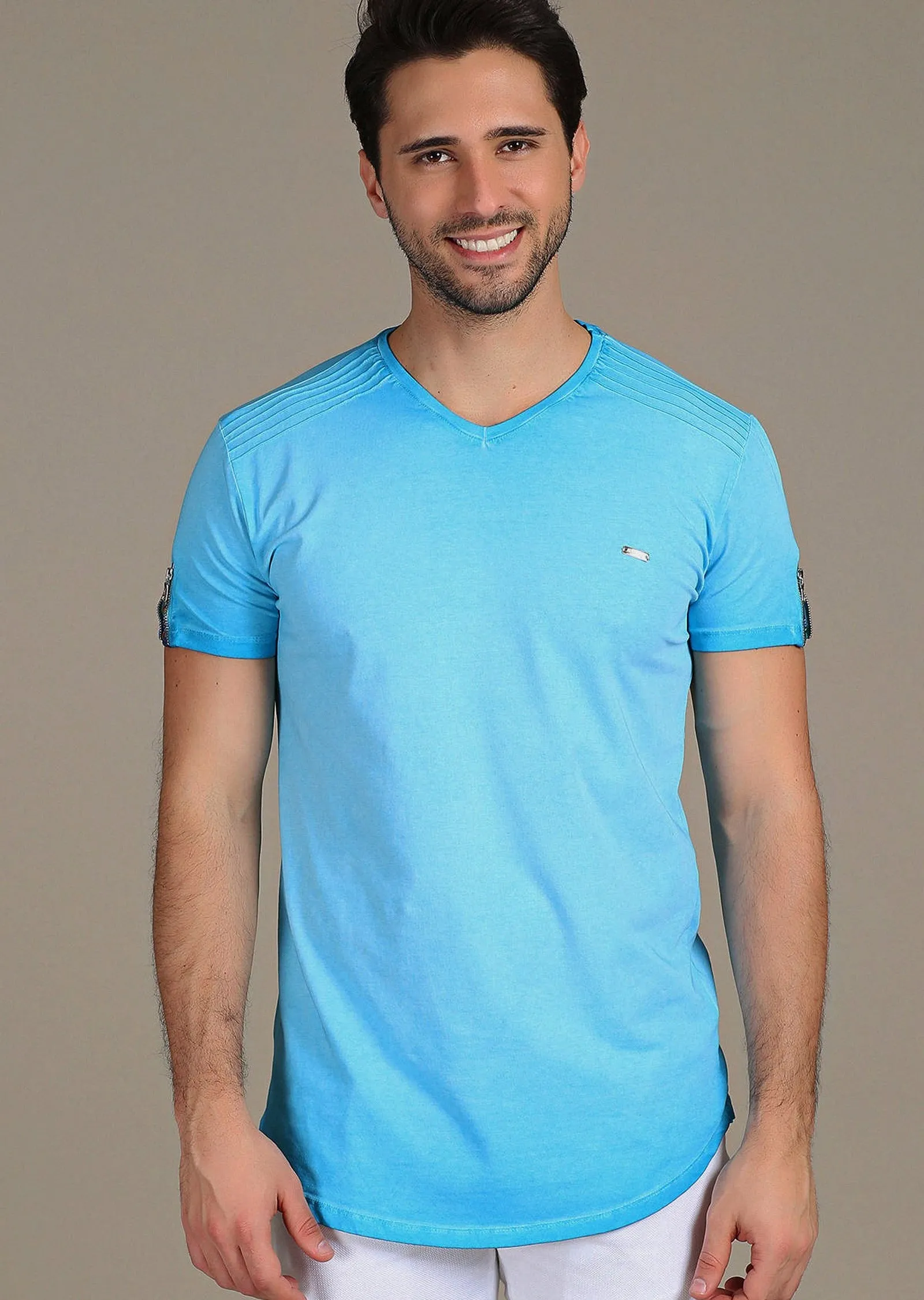 Blue Dip-Dyed "Lifestyle" Zipper Tee