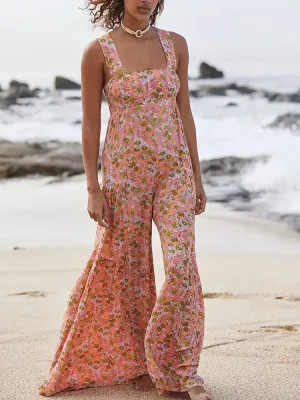 Boho Floral Print Wide Leg Jumpsuit - Effortless Summer Elegance