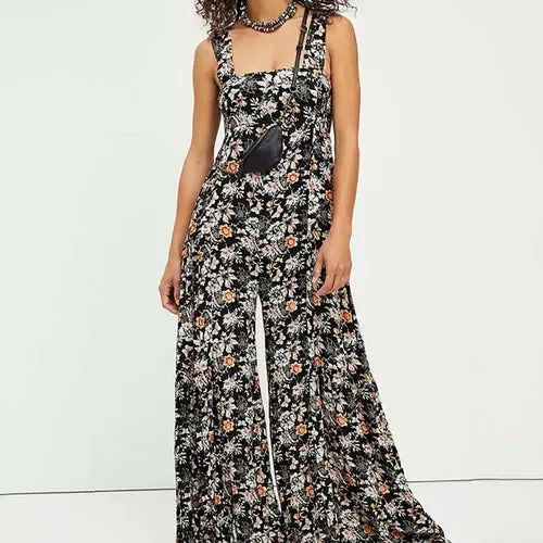 Boho Floral Print Wide Leg Jumpsuit - Effortless Summer Elegance