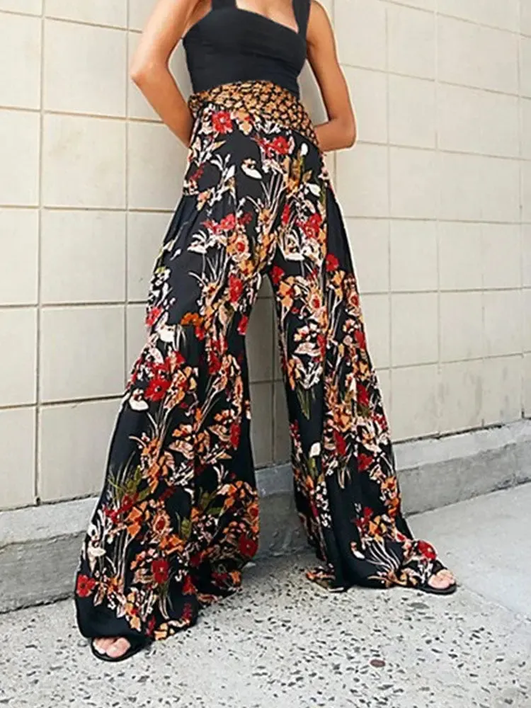 Boho Floral Print Wide Leg Jumpsuit - Effortless Summer Elegance