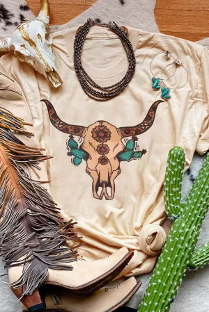 Boho Floral Western Steer Head Graphic Tee