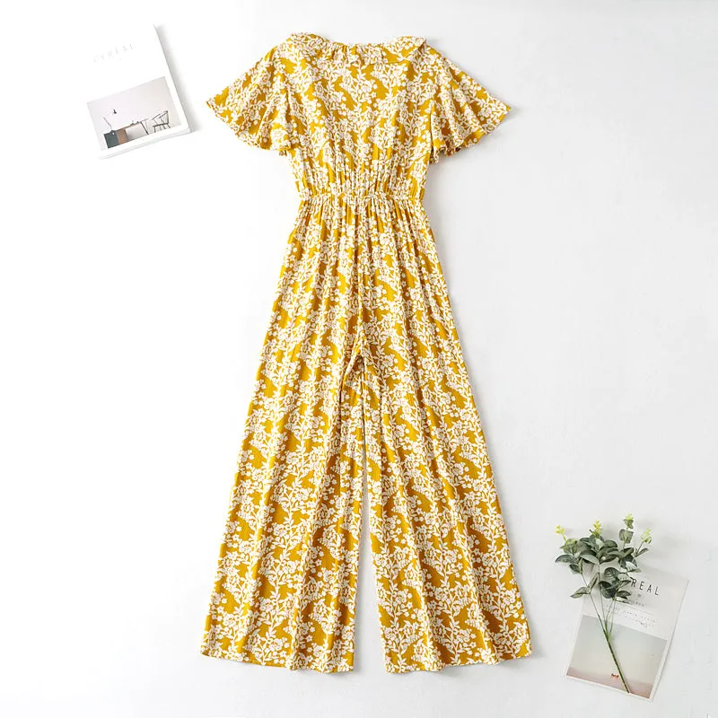 Boho Jumpsuit, Boho Romper, Cyan in Yellow