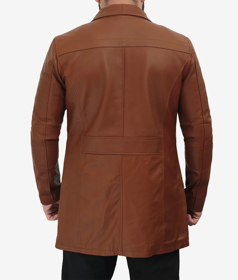 Bristol Brown Real Leather Car Coat Mens