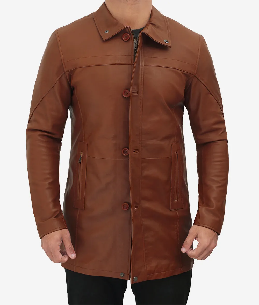 Bristol Brown Real Leather Car Coat Mens