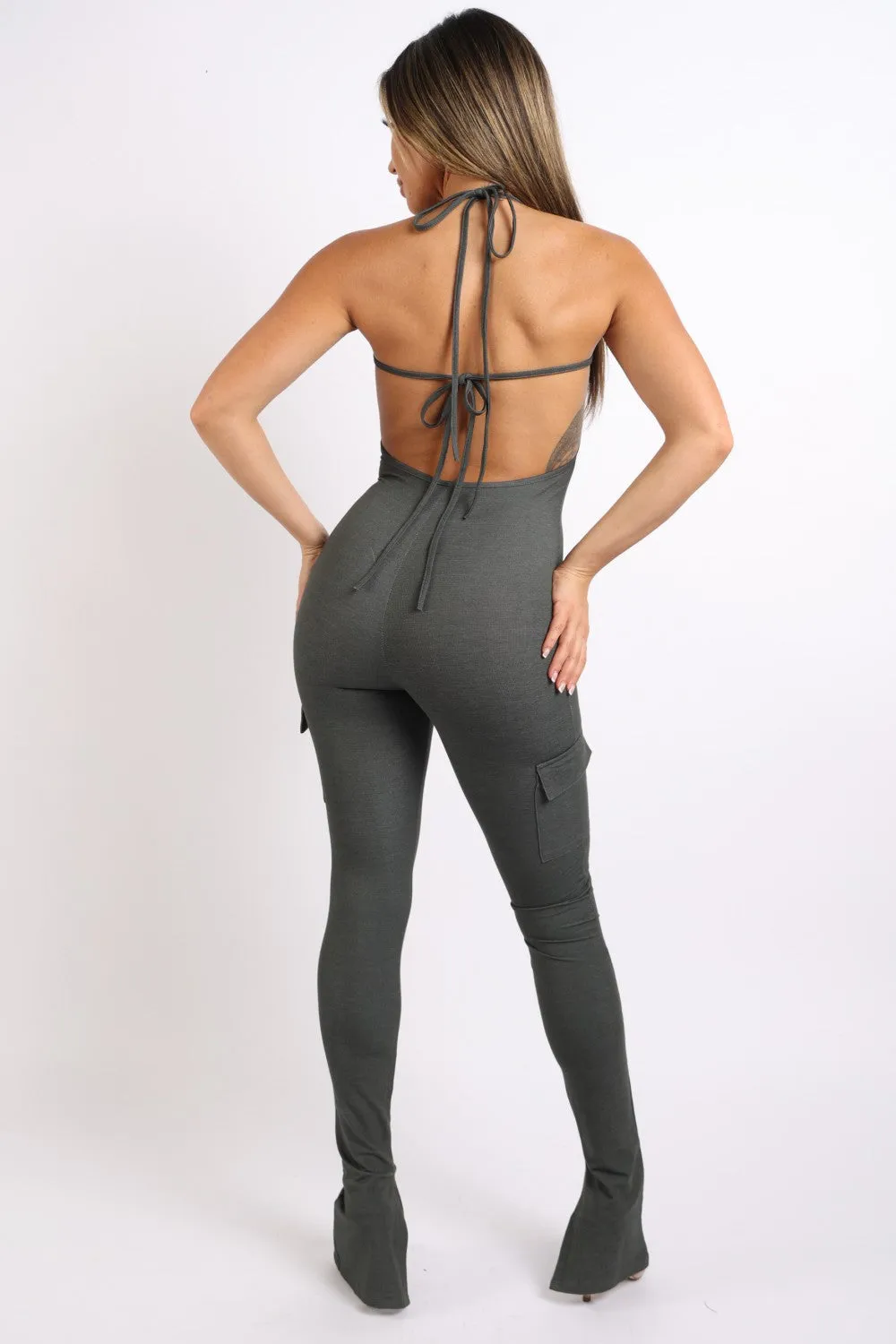 Cargo Halter Jumpsuit - Ships from The US