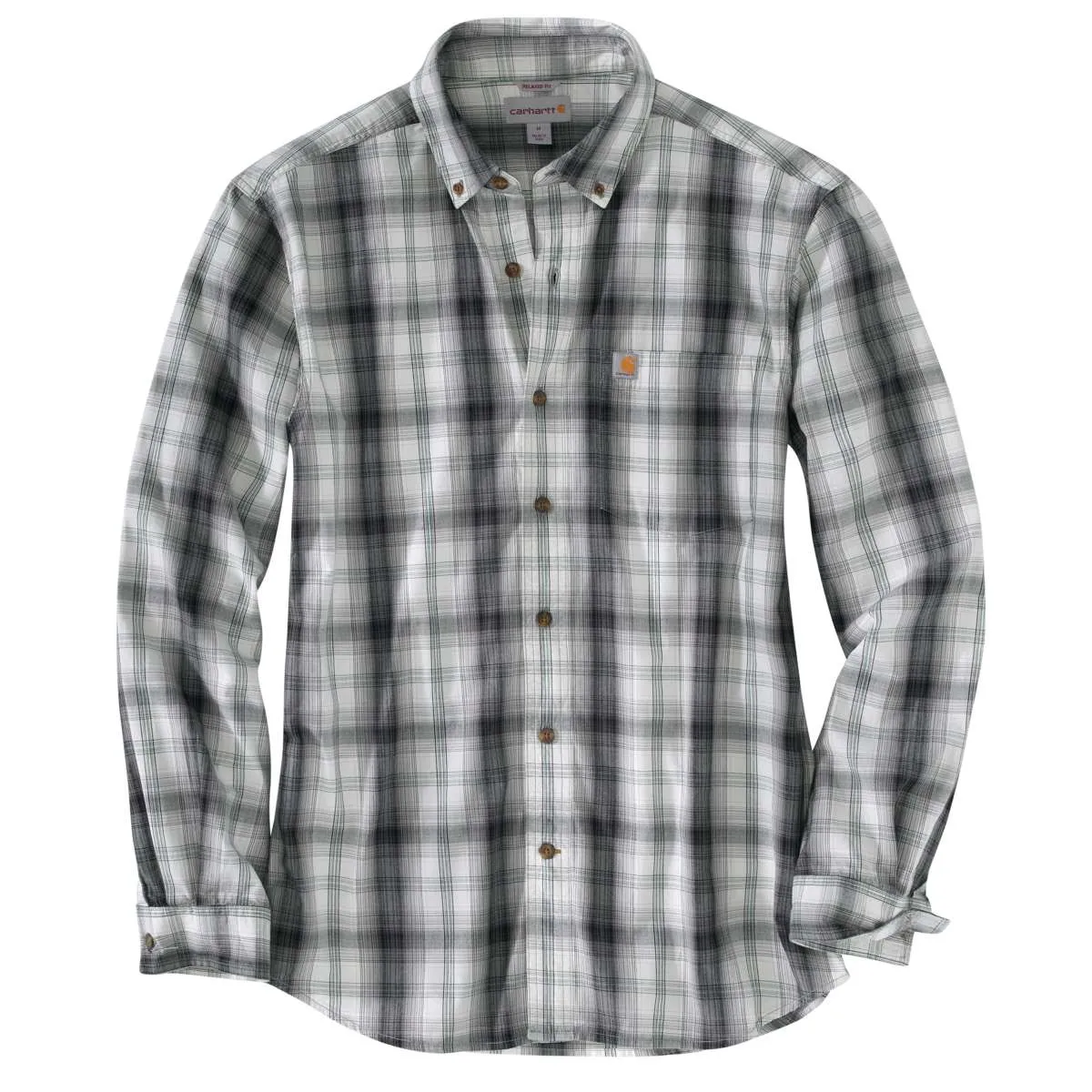 Carhartt Men's Black Essential Plaid Button Down Long Sleeve Shirt