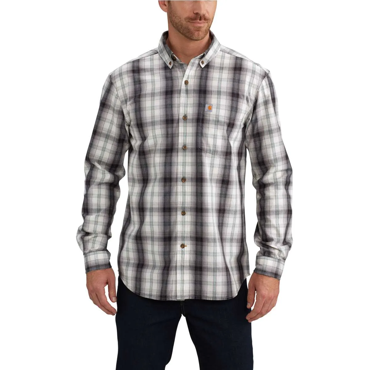 Carhartt Men's Black Essential Plaid Button Down Long Sleeve Shirt