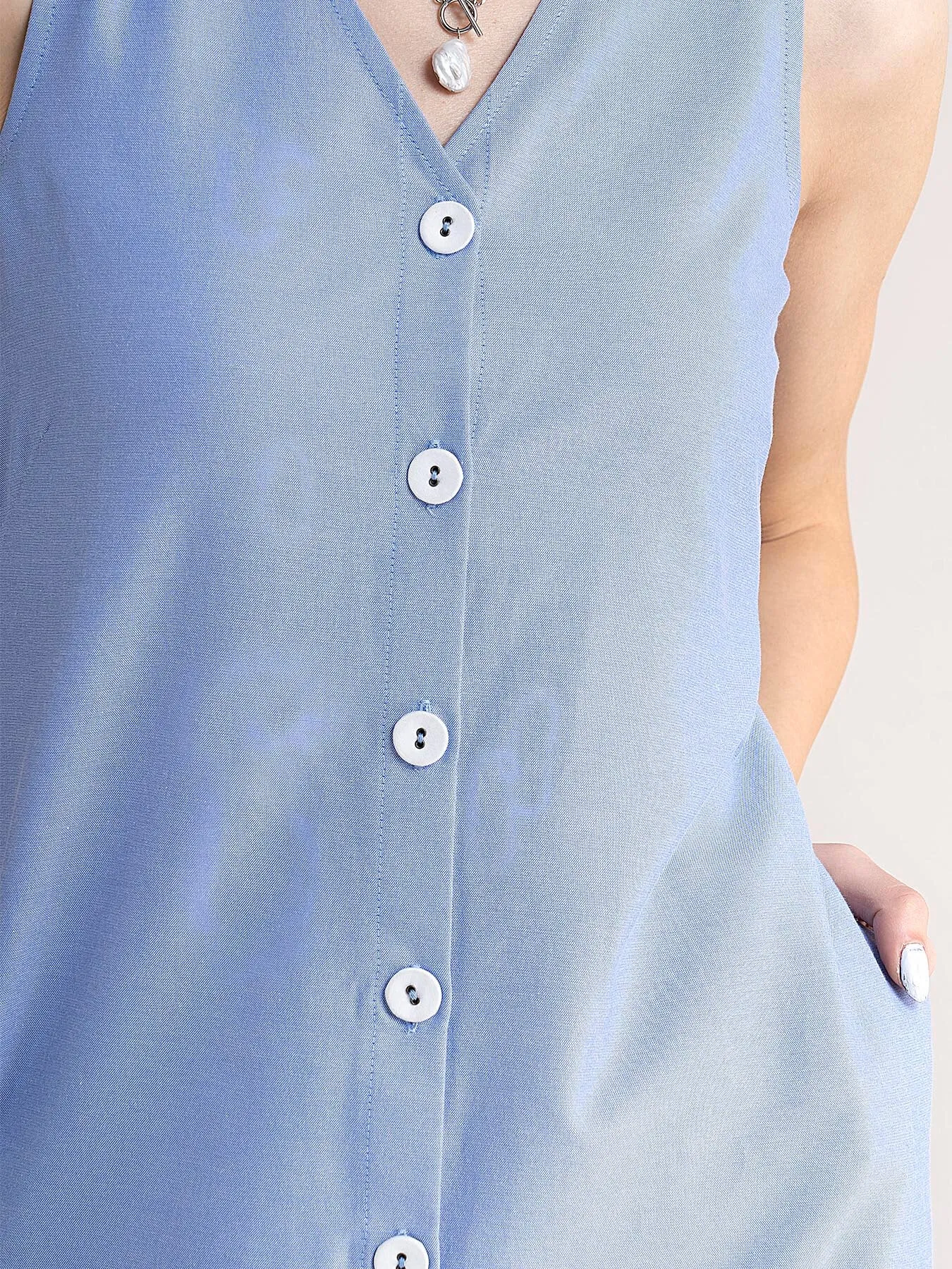 Cotton Button Down Dress- Blue