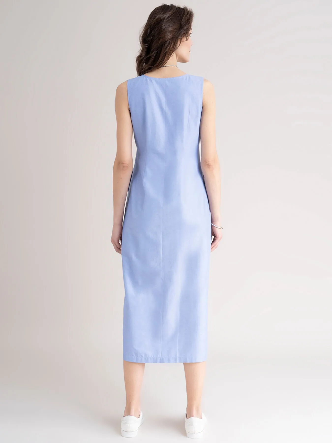 Cotton Button Down Dress- Blue