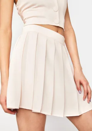 Cream Pleated Mini Skirt