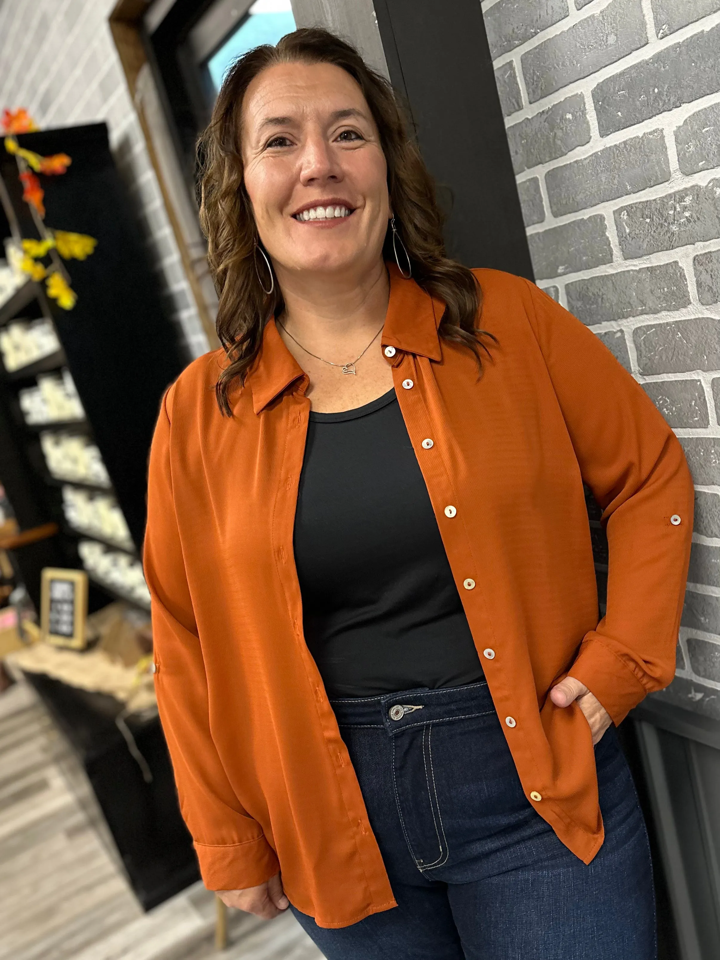 D'Crepe Button Down Blouse (Plus)