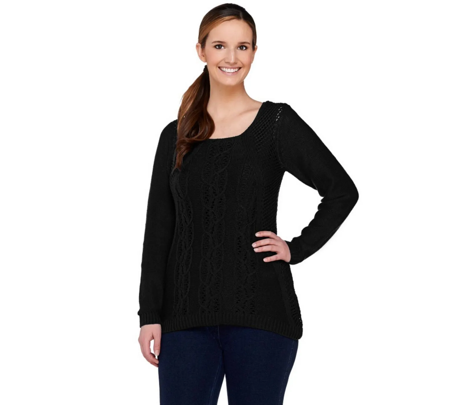 Denim & Co. Women's Novelty Cable Sweater With Knit Tank