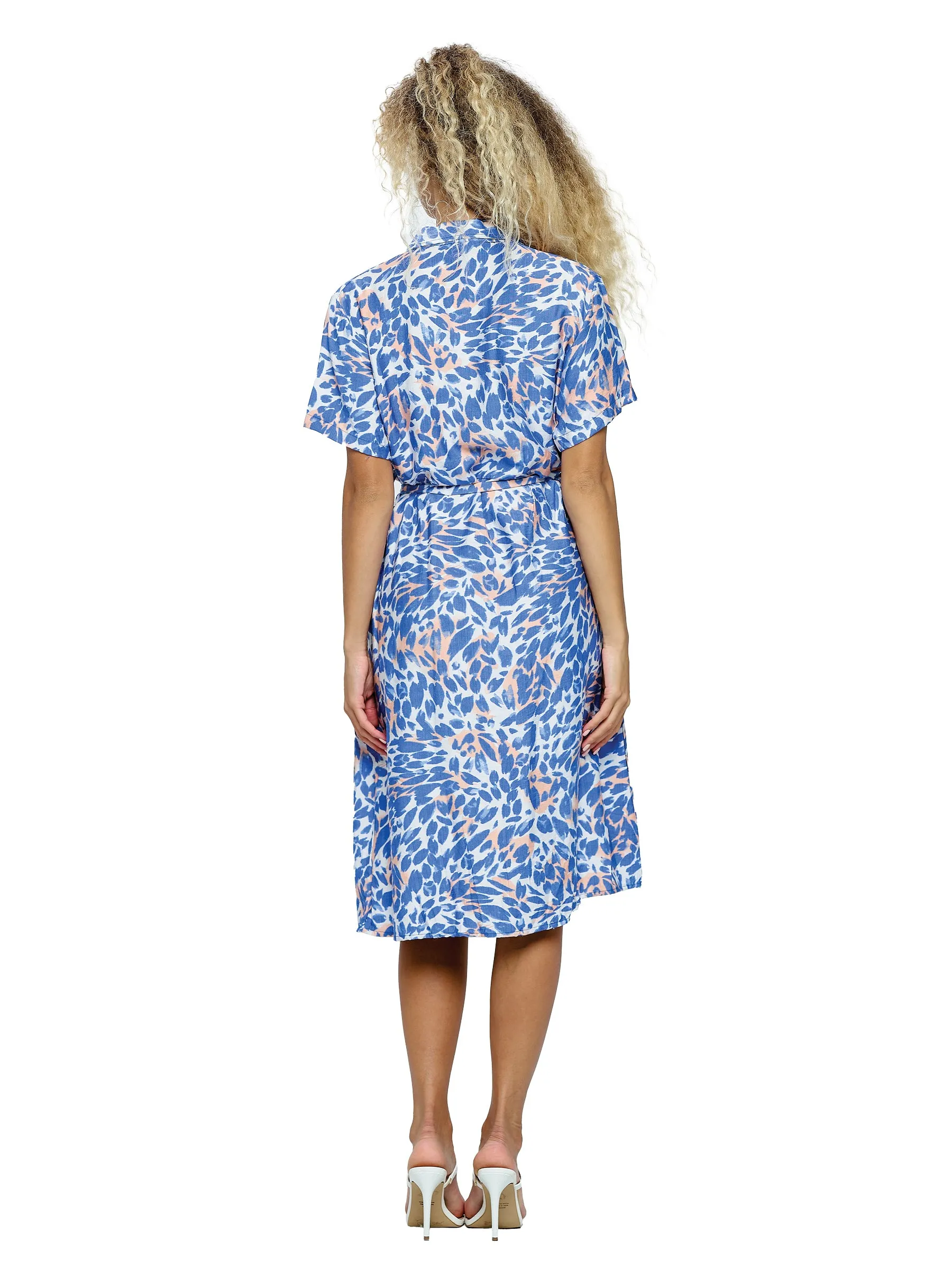 Dress Floral Boho Button Up Belted Dress