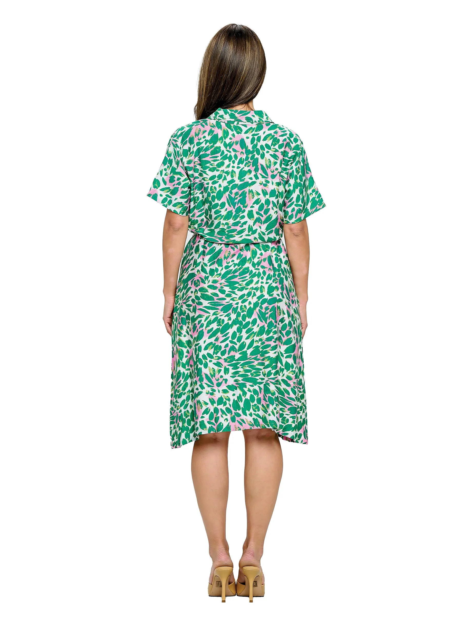 Dress Floral Boho Button Up Belted Dress