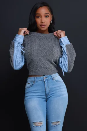 Easy To Do Contrast Knit Sweater - Grey