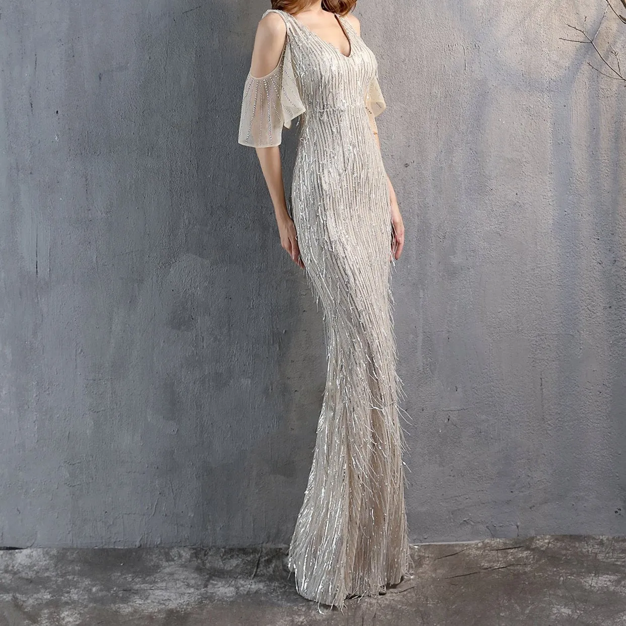 Eleanor Silk Thread Tassel Beads Banquet Dress