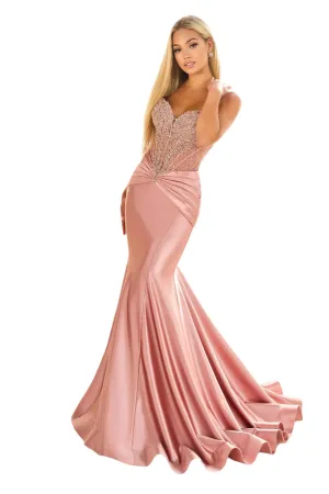 Ellie Wilde EW36004 Size 00 Rose Gold Sheer Sequin Lace Mermaid Prom Dress Pageant Gown Train Formal evening gown