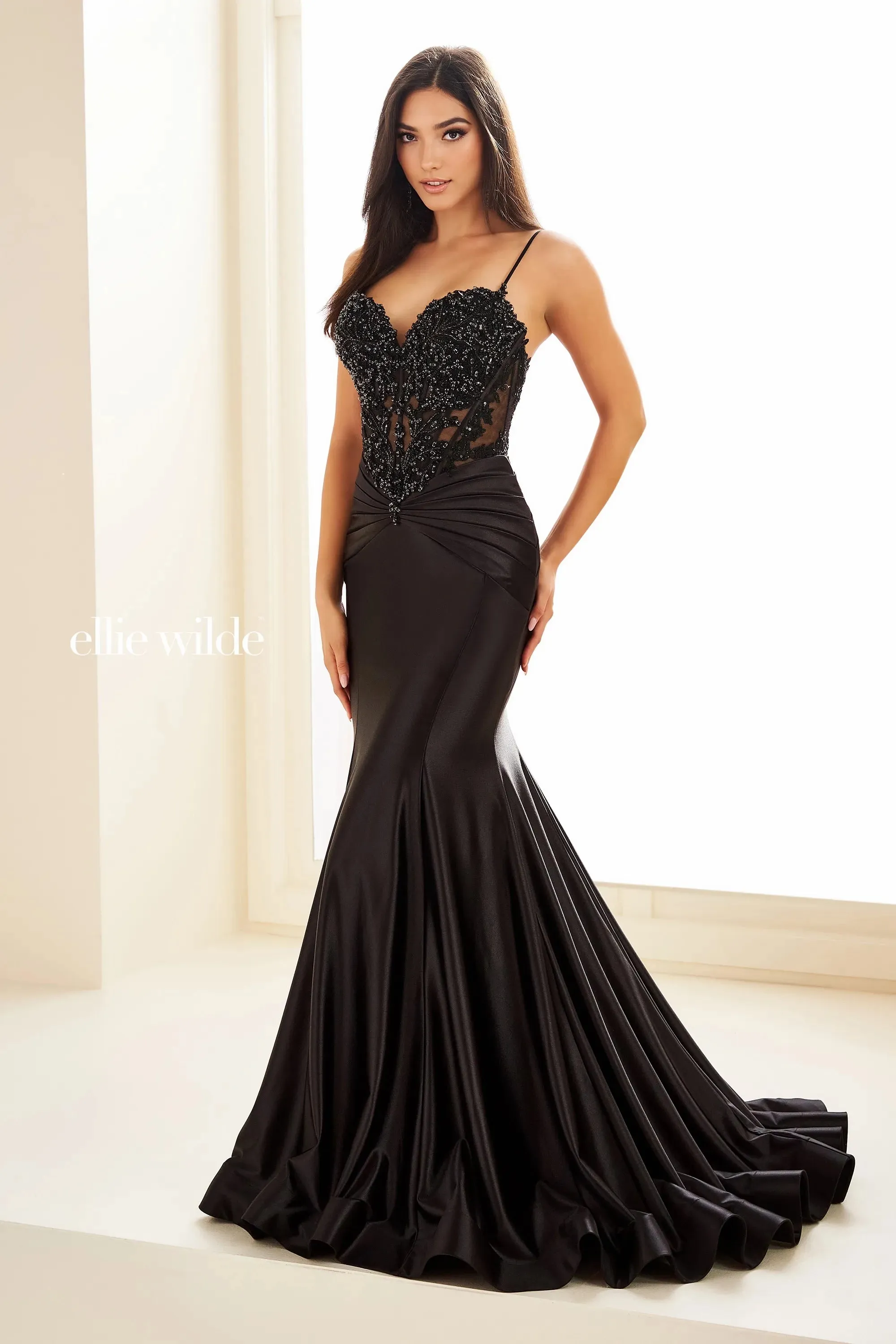Ellie Wilde EW36004 Size 6 Red Sheer Sequin Lace Mermaid Prom Dress Pageant Gown Train Formal evening gown