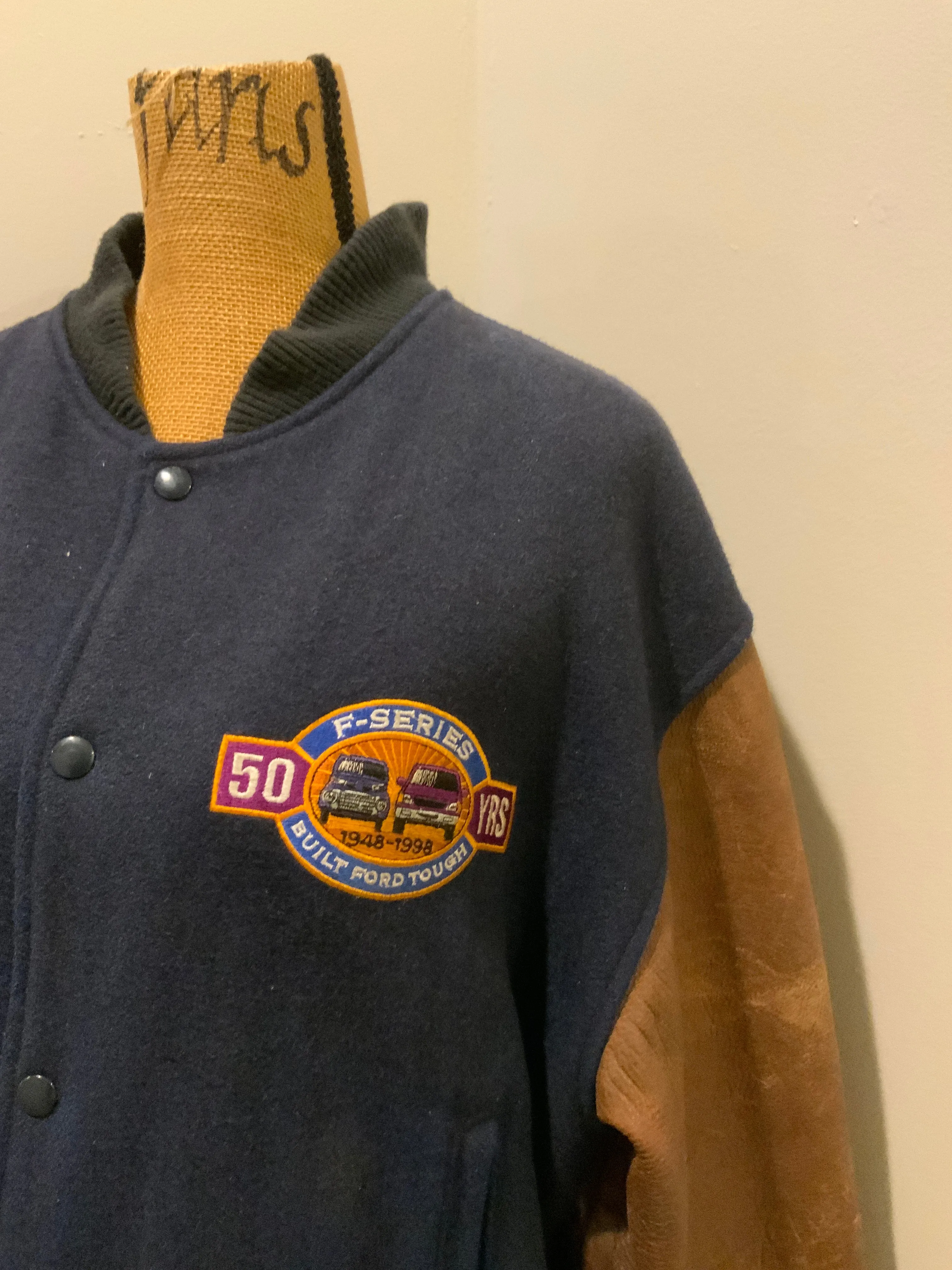 Ford F Series 50 Year Anniversary Navy and Brown Letterman’s Jacket, SOLD
