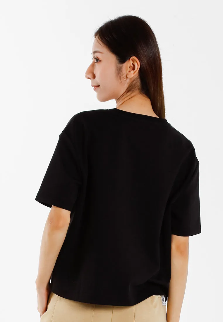 Forest Ladies Heavy Cotton Boxy-Cut Round Neck Tee Ladies Casual Loose Fit Crop Top | Baju T Shirt Perempuan - 822449