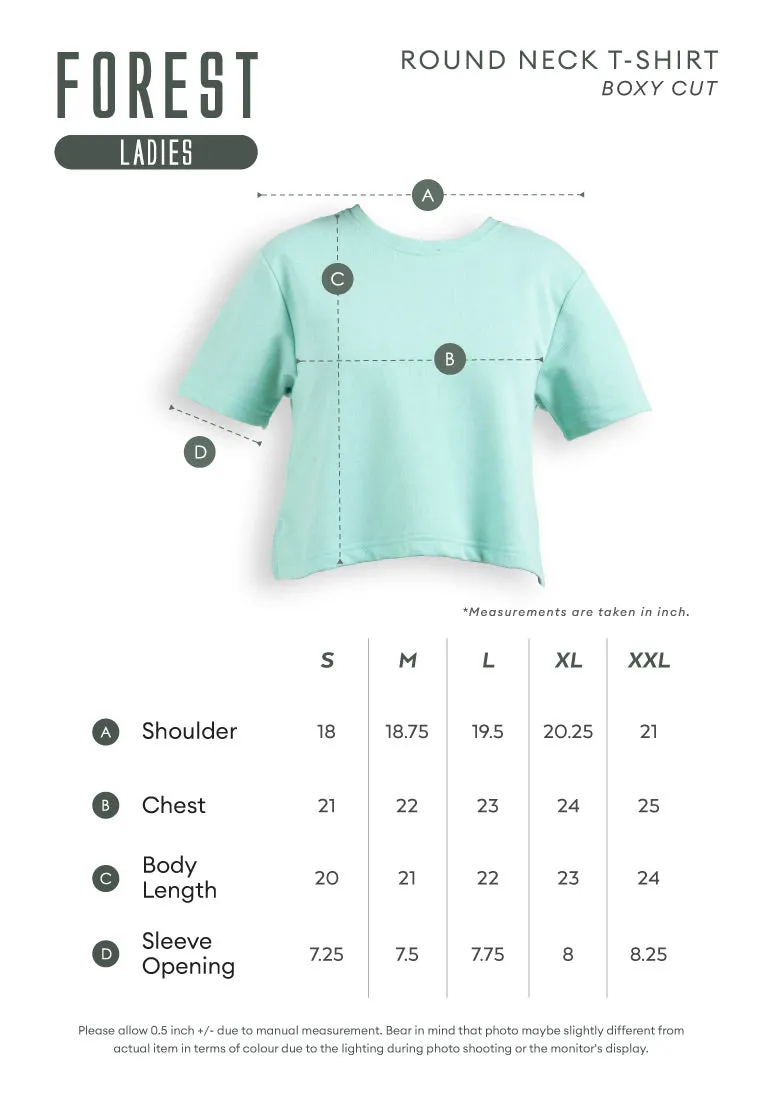 Forest Ladies Heavy Cotton Boxy-Cut Round Neck Tee Ladies Casual Loose Fit Crop Top | Baju T Shirt Perempuan - 822449