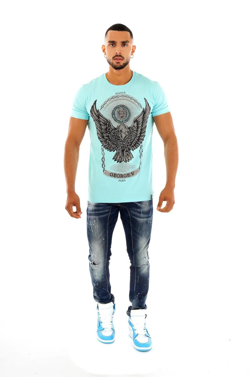 George V Paris T-Shirt: Eagle Graphic - Baby Blue