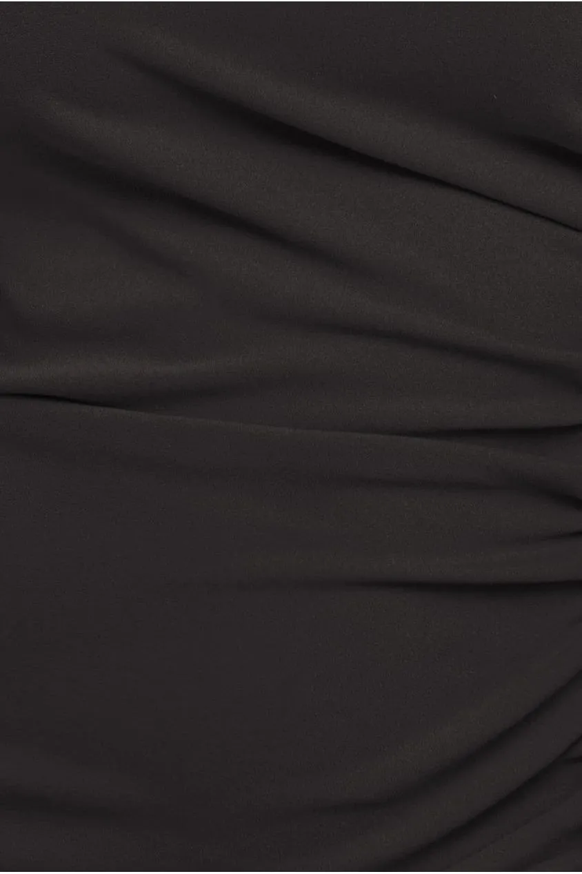 Goddiva One Shoulder Satin Band Bodycon Midi Dress - Black