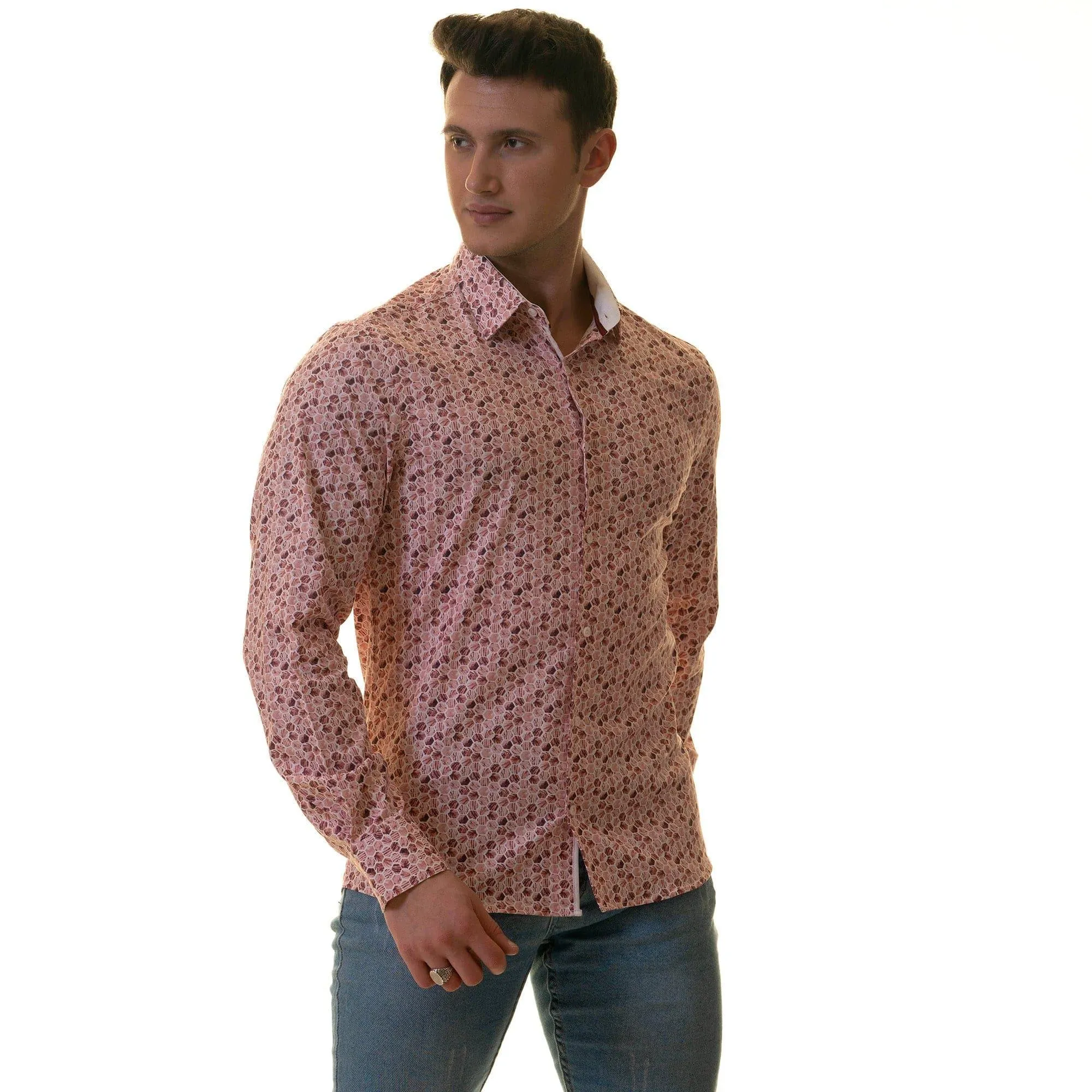 Gravity Homme Men's Long Sleeve Button Down / Positano Rosa C17