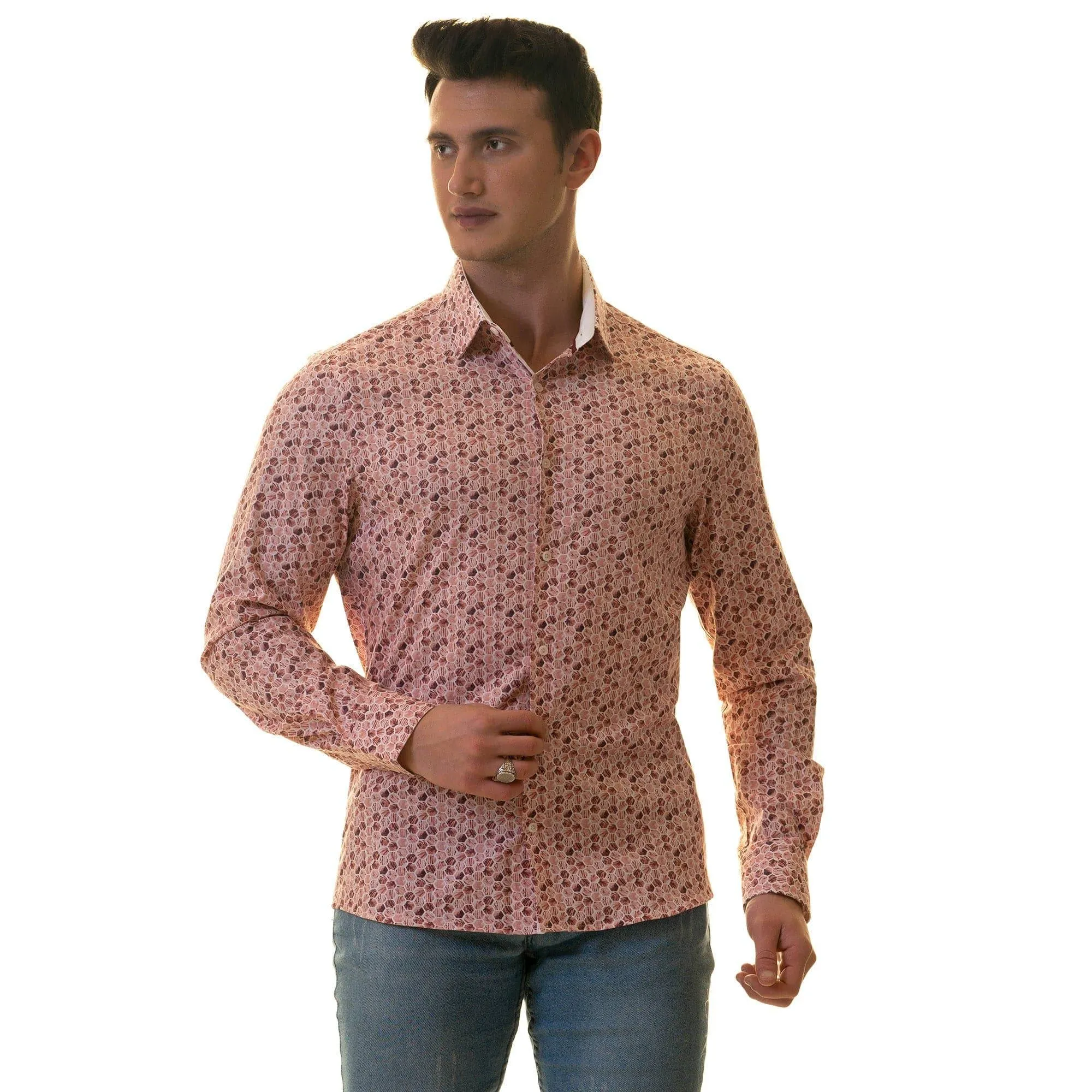 Gravity Homme Men's Long Sleeve Button Down / Positano Rosa C17