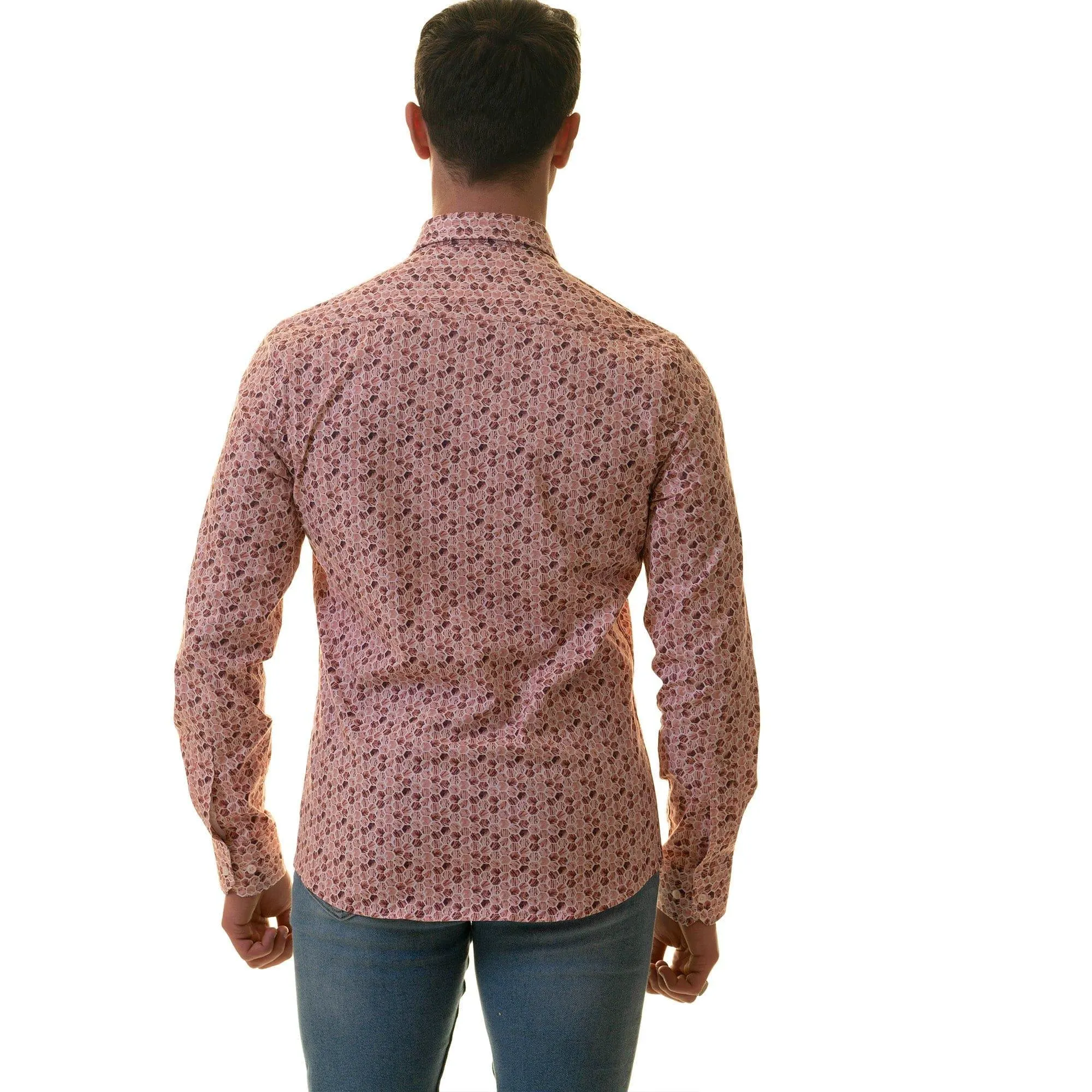 Gravity Homme Men's Long Sleeve Button Down / Positano Rosa C17