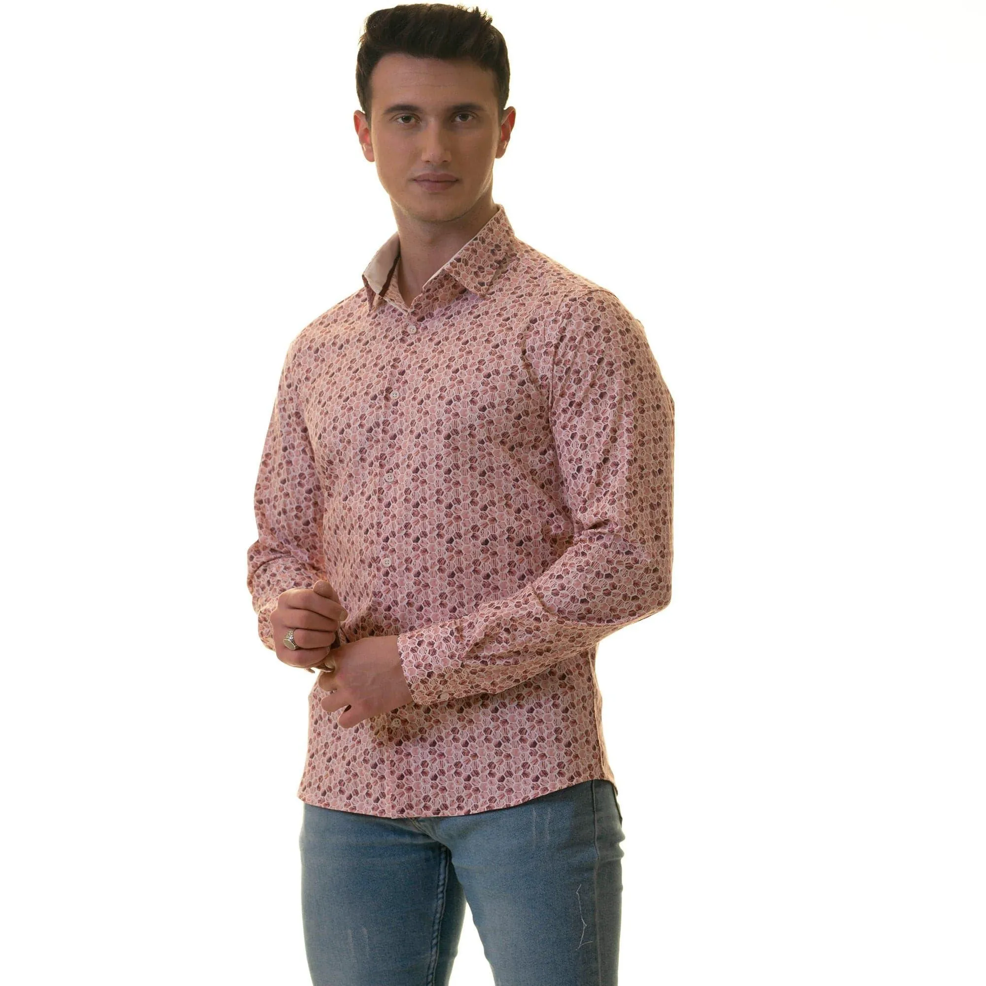 Gravity Homme Men's Long Sleeve Button Down / Positano Rosa C17