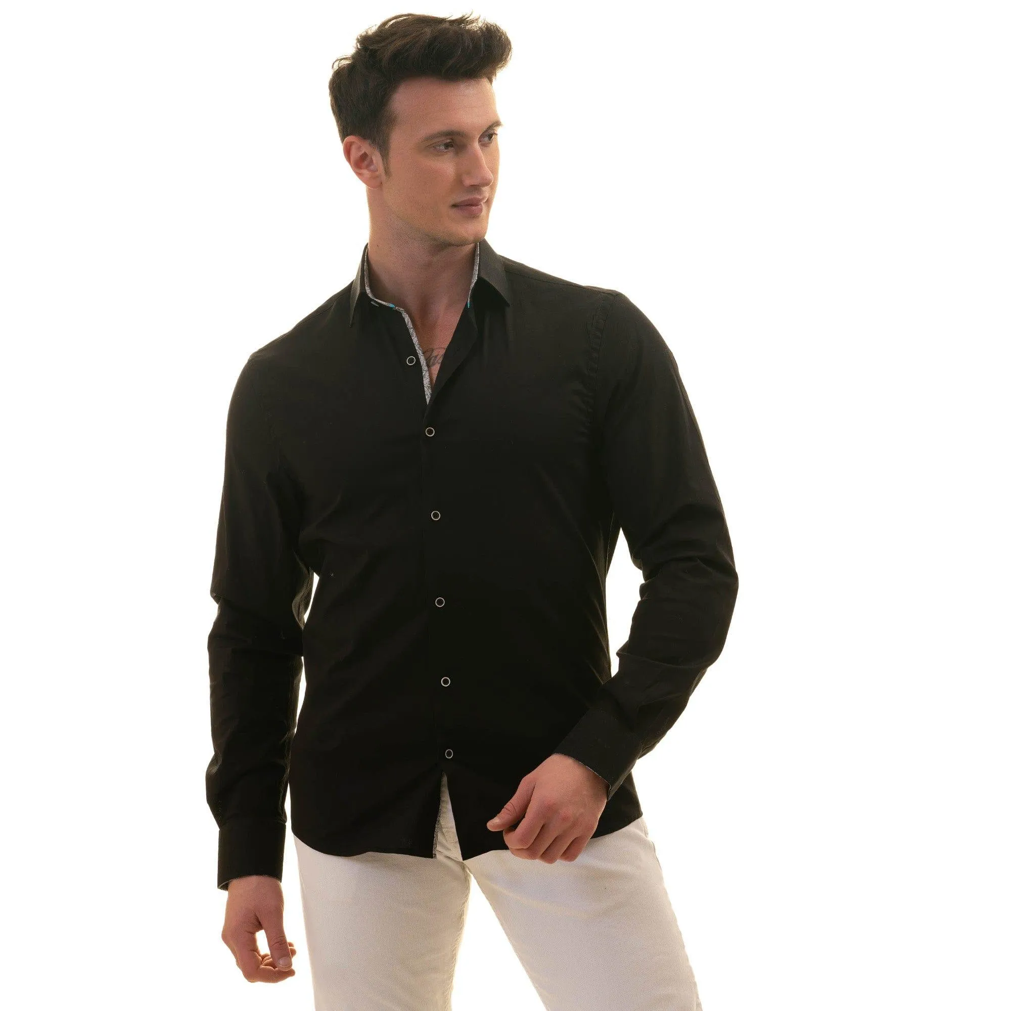Gravity Homme Men's Long Sleeve Button Down / Pure Noir C3
