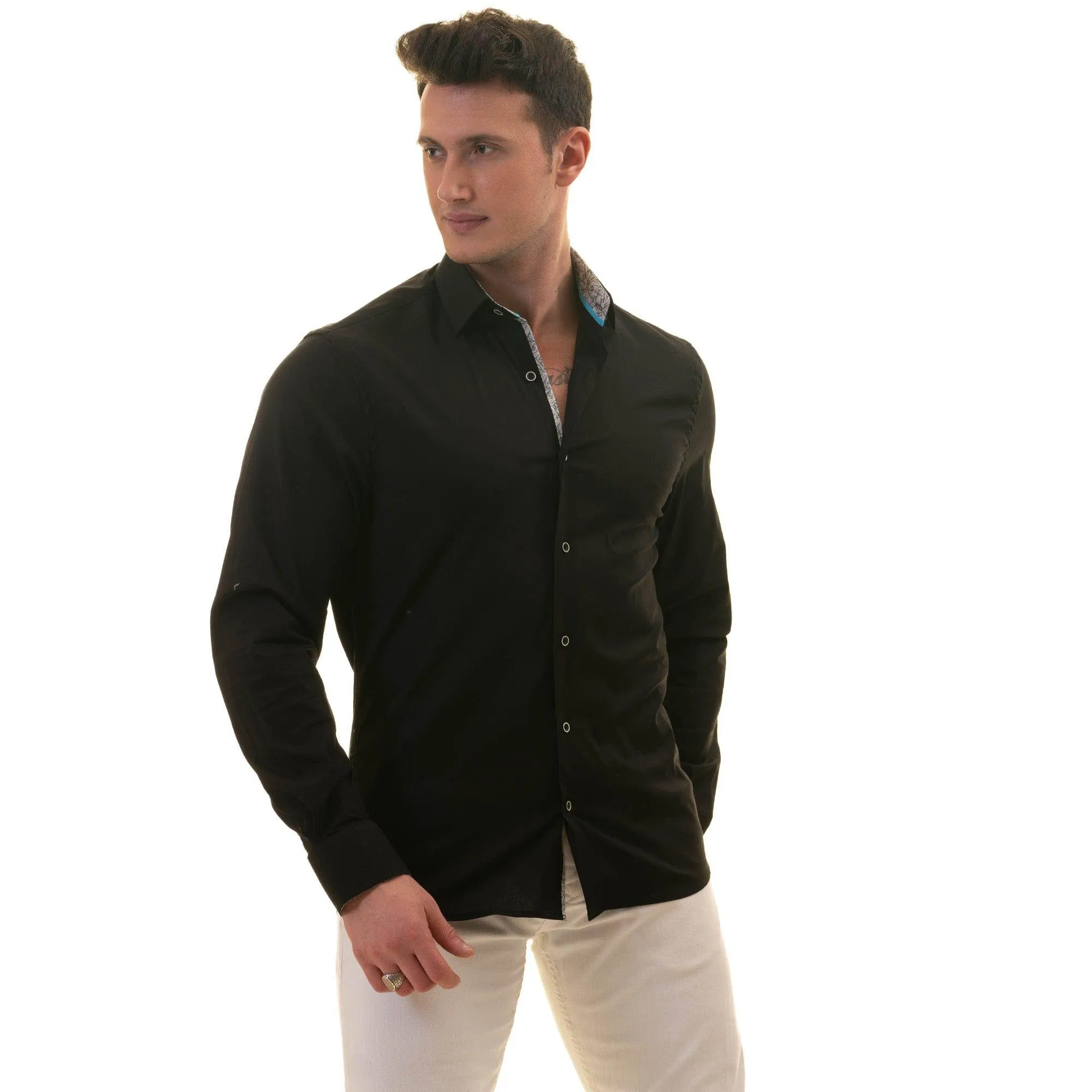 Gravity Homme Men's Long Sleeve Button Down / Pure Noir C3